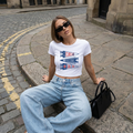 Chicago Cubs Pennant Baby Tee | Women's Vintage Baseball Graphic Tee | White Fitted Tee