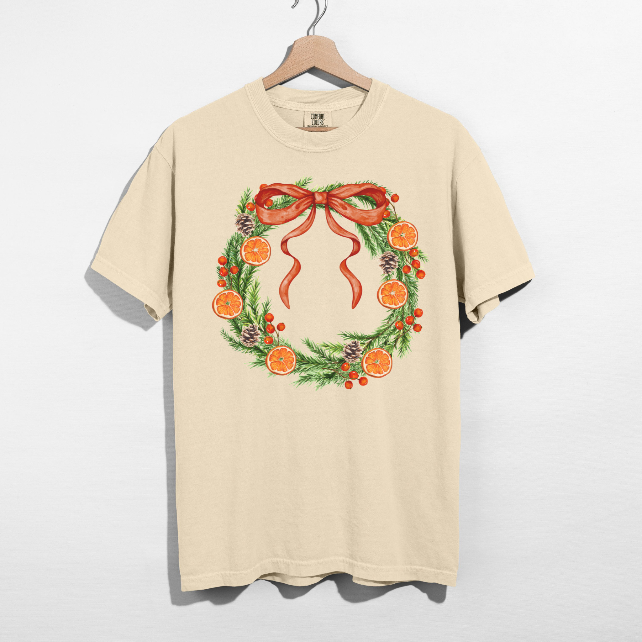 Orange Grove Christmas Wreath Graphic Tee | Vintage Christmas Citrus Wreath Shirt