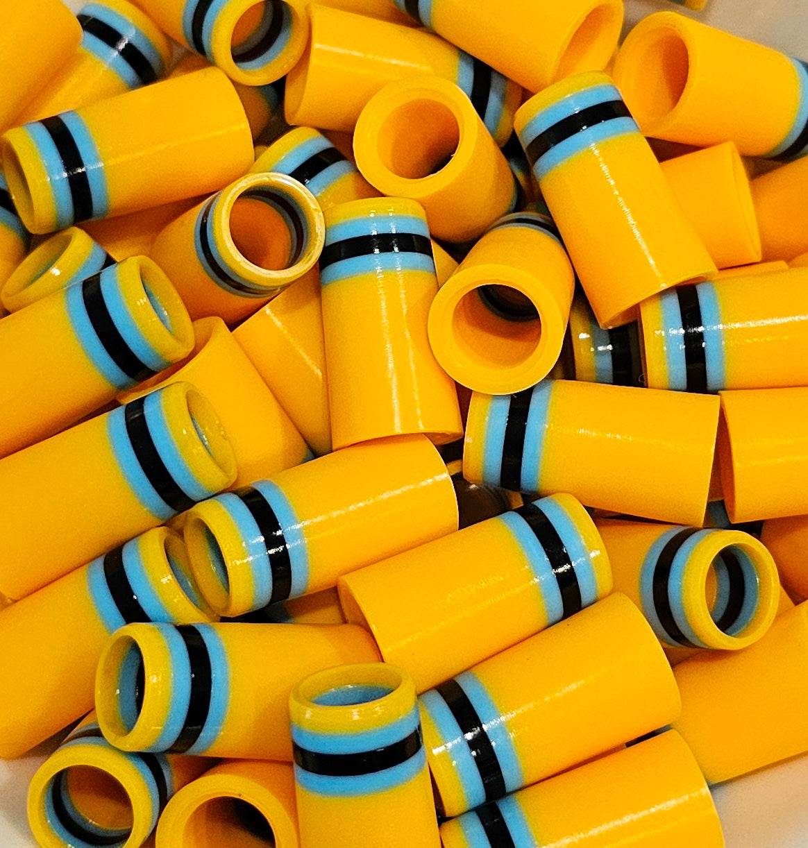 Premium Quality Iron Ferrules Yellow w/ Baby Blue & Black Rings 1”