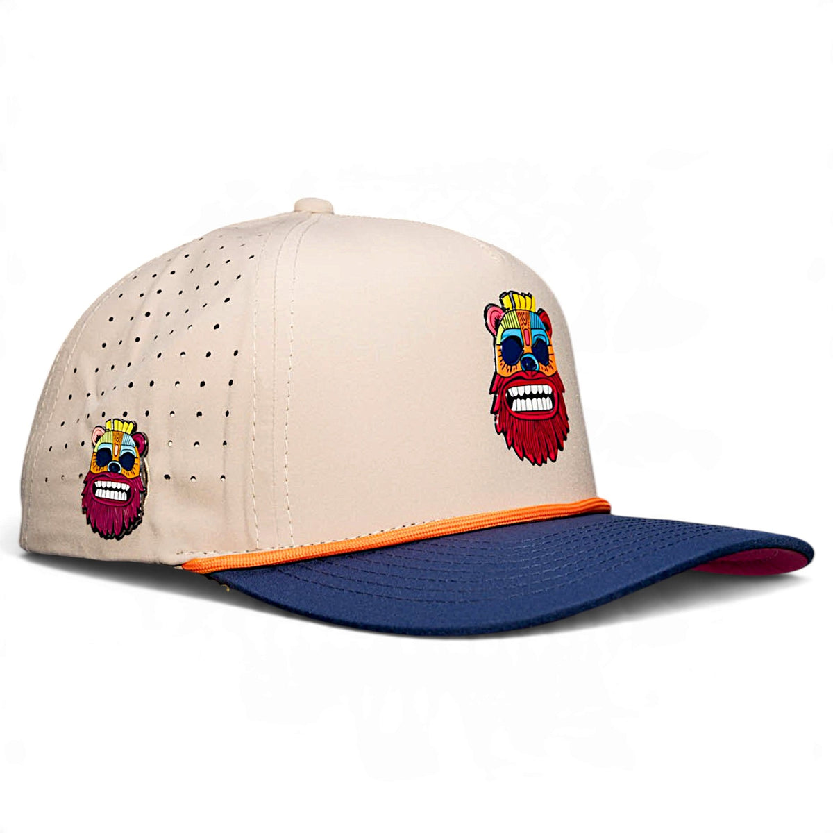 Tiki Bear Golf Hat | Snapback Cap | Built-in Magnetic Ball Marker Holder + Marker Included | Adjustable Multicolor