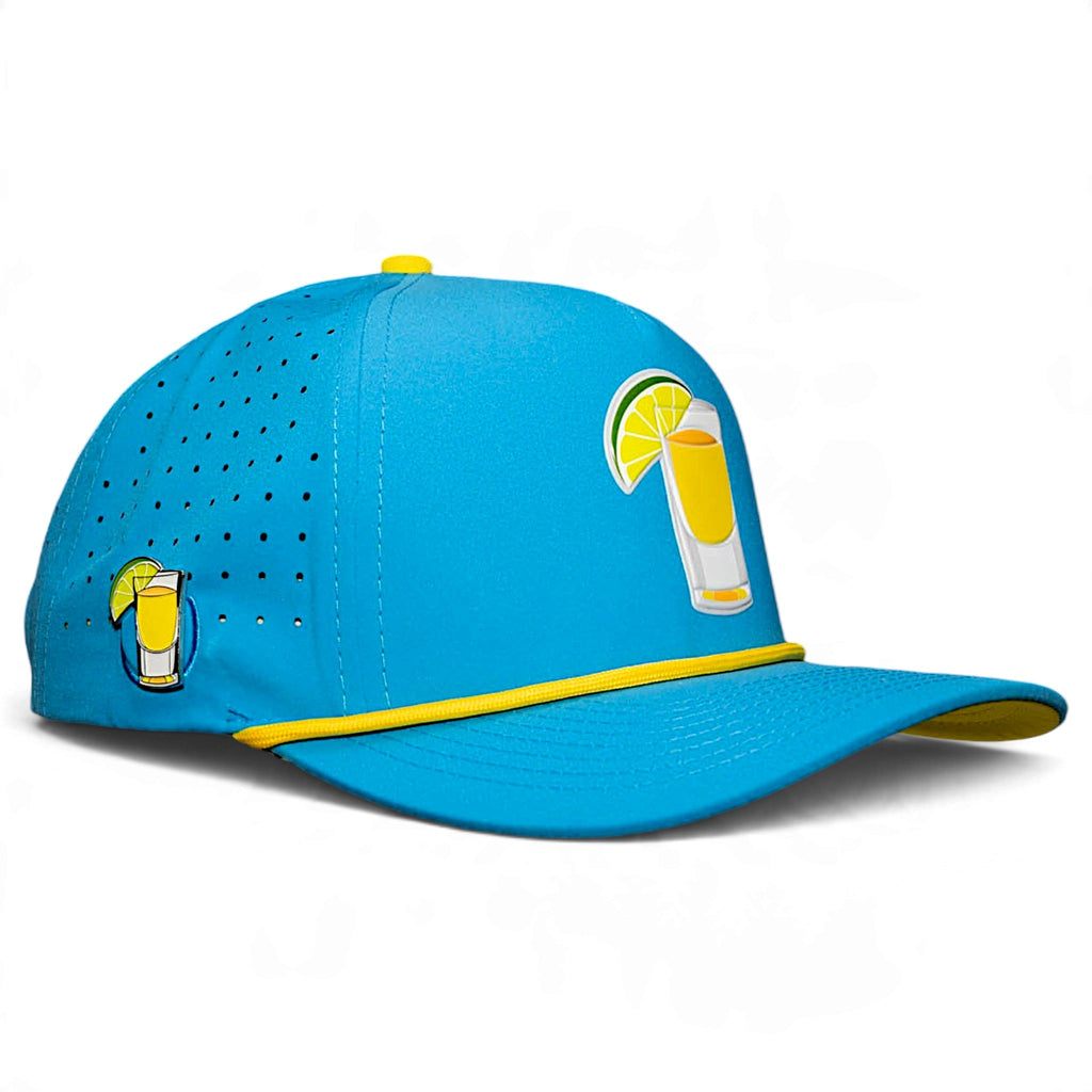 Tequila and Lime Golf Hat | Snapback Cap | Built-in Magnetic Ball Marker Holder + Marker Included | Adjustable | Shot Glass