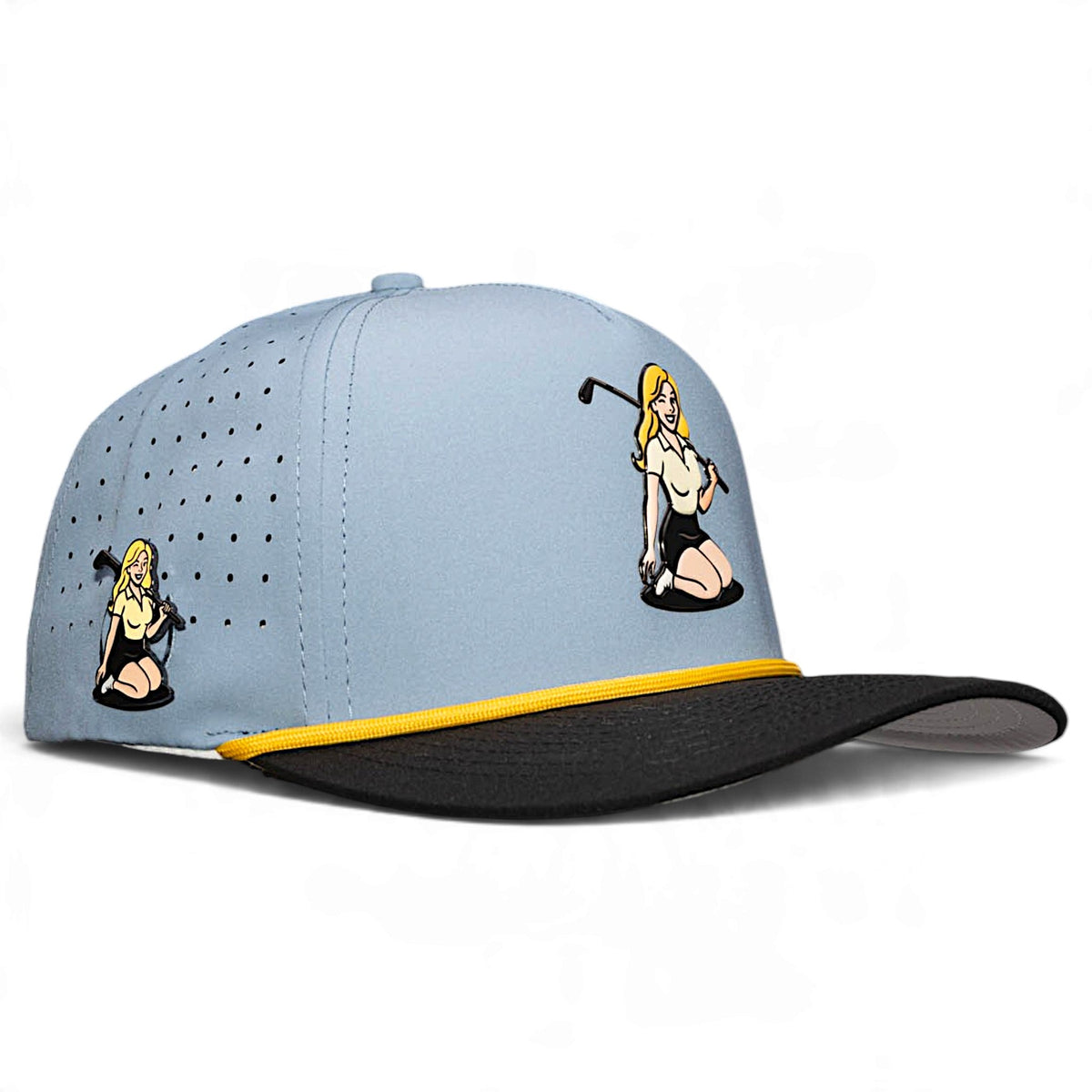 Fore the Boys Golf Hat | Snapback Cap | Built-in Magnetic Ball Marker Holder + Marker Included | Adjustable Blonde Light Blue