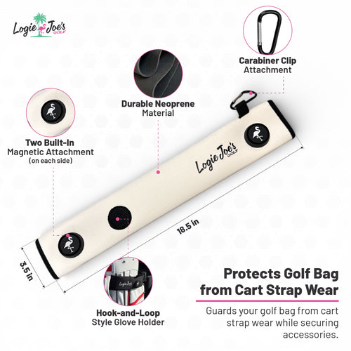 Black/Green Magnetic Golf Cart Strap Sleeve | Neoprene Rubber | Dual Accessory Magnets | Glove Holder | Carabiner Bag Attachment | 18.5 x 3.5 in