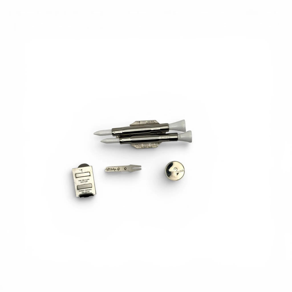 The Tee Clip® V.V (V.5) Premium Kit | 304 Stainless Steel Magnetic Golf Multi-Tool | Dual Tee Holder, Removable Divot Tool, Ball Marker | Duo Clip™ Dual Magnet Hat Clip | USA Made | Patent Pending