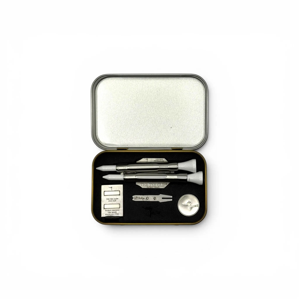 The Tee Clip® V.V (V.5) Premium Kit | 304 Stainless Steel Magnetic Golf Multi-Tool | Dual Tee Holder, Removable Divot Tool, Ball Marker | Duo Clip™ Dual Magnet Hat Clip | USA Made | Patent Pending