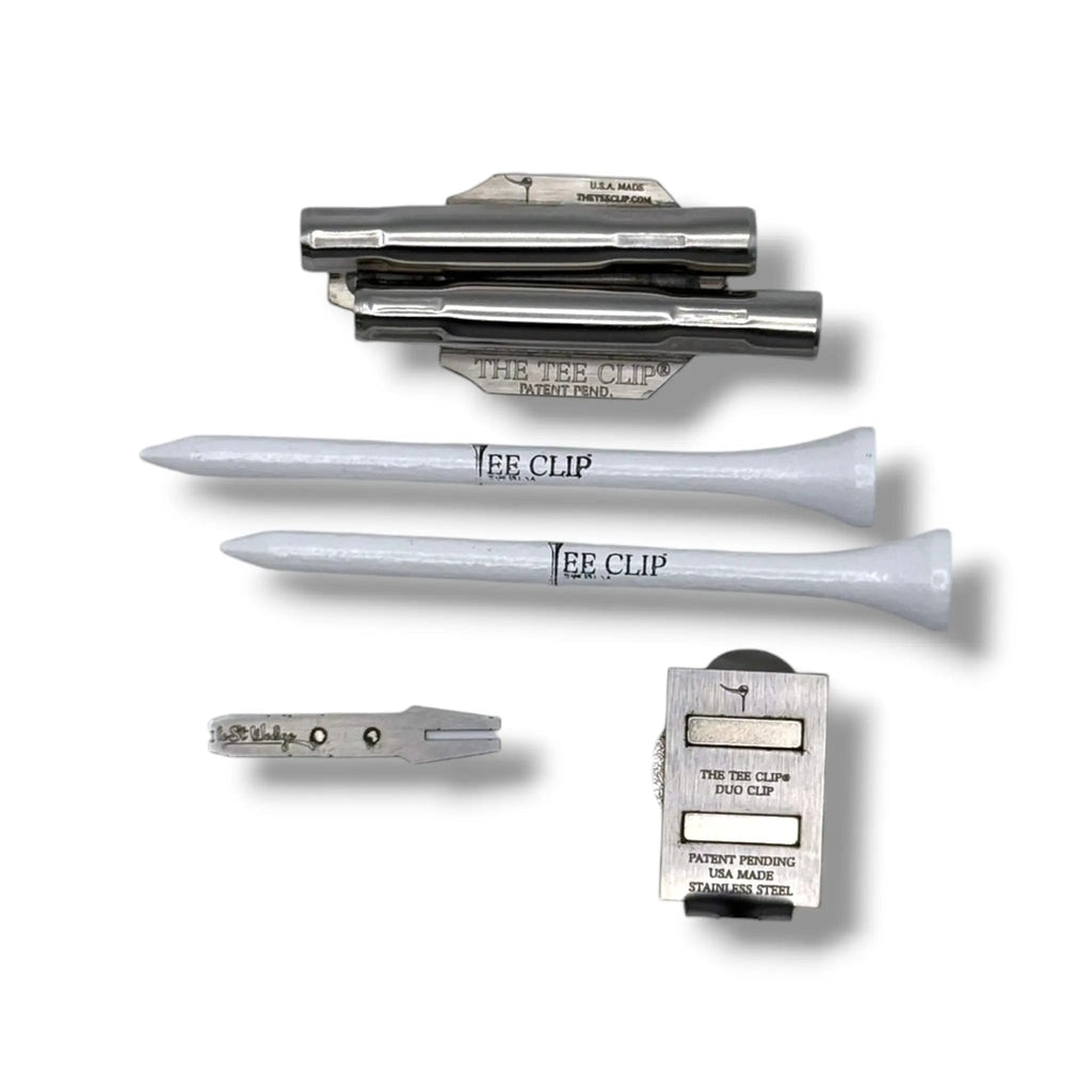 The Tee Clip® V.V (V.5) Premium Kit | 304 Stainless Steel Magnetic Golf Multi-Tool | Dual Tee Holder, Removable Divot Tool, Ball Marker | Duo Clip™ Dual Magnet Hat Clip | USA Made | Patent Pending