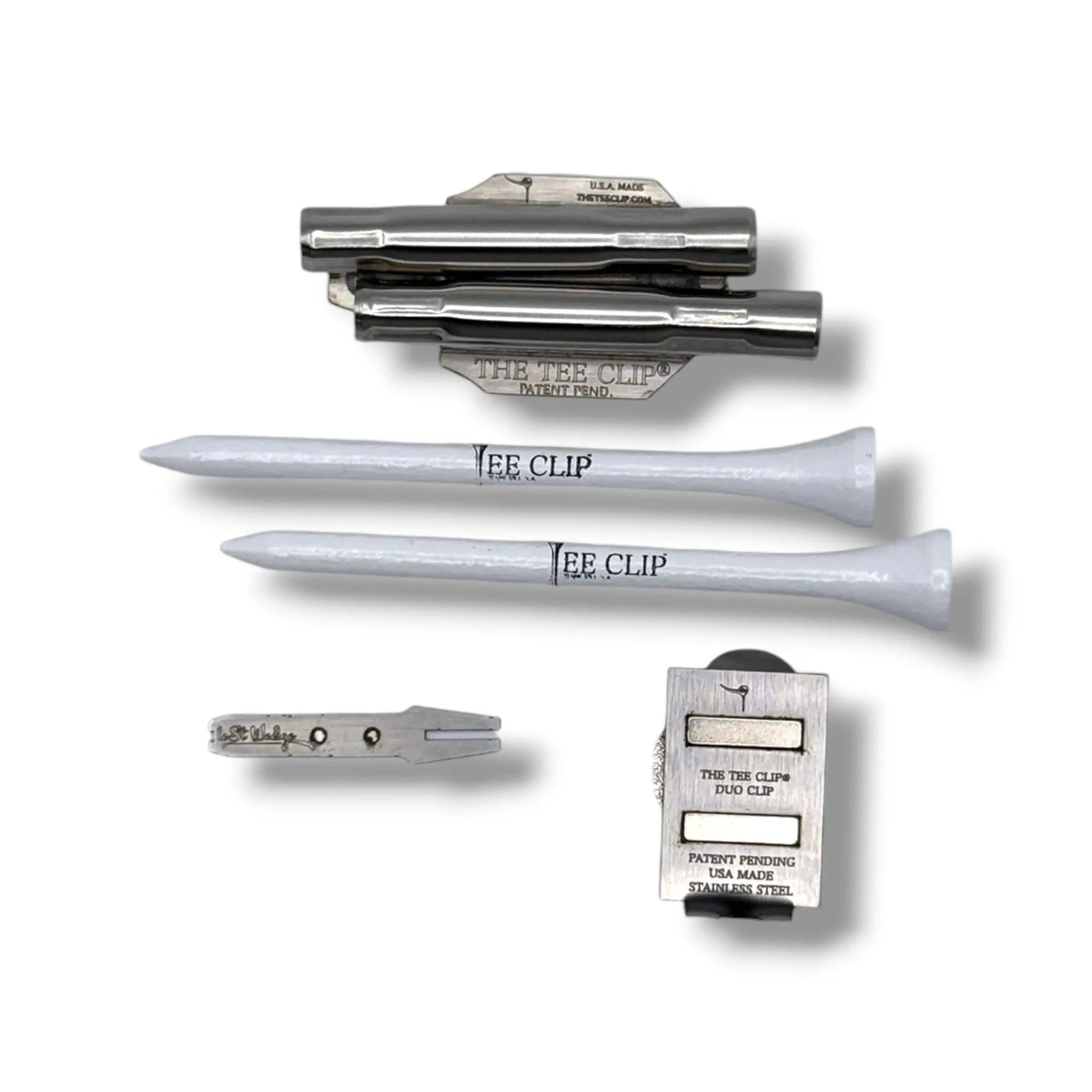 The Tee Clip® V.V (V.5) Premium Kit | 304 Stainless Steel Magnetic Golf Multi-Tool | Dual Tee Holder, Removable Divot Tool, Ball Marker | Duo Clip™ Dual Magnet Hat Clip | USA Made | Patent Pending