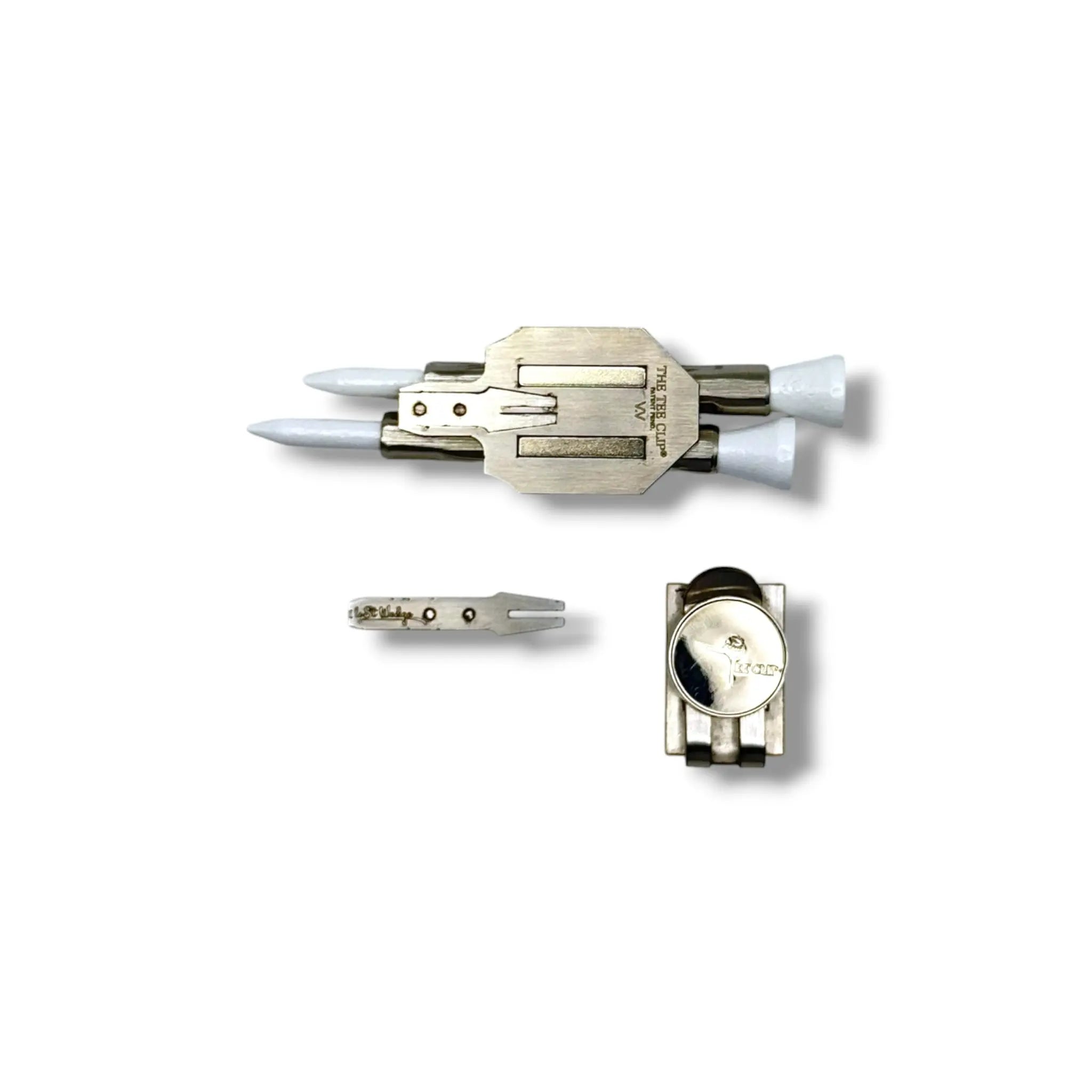 The Tee Clip® V.V (V.5) Premium Kit | 304 Stainless Steel Magnetic Golf Multi-Tool | Dual Tee Holder, Removable Divot Tool, Ball Marker | Duo Clip™ Dual Magnet Hat Clip | USA Made | Patent Pending