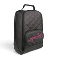 Golf Shoe Bag | Premium PU Leather Golf Shoe Organizer | Quilted Travel Shoe Case with Accessory Pocket, Carry Handle & Ventilation | Black/Pink