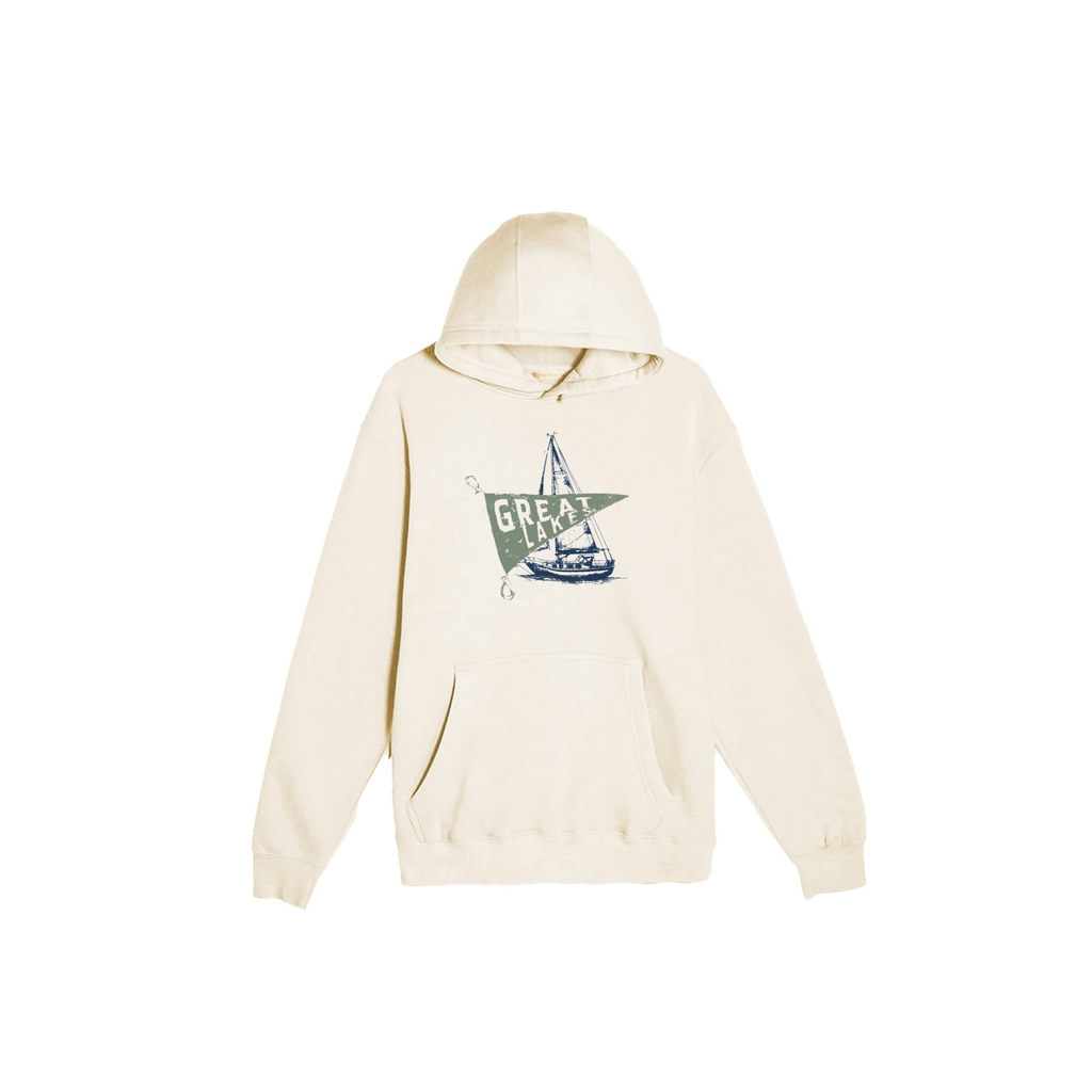 Great Lakes Sailboat Hoodie | Vintage Coastal Graphic Pullover | Premium Heavyweight Fleece Hoodie