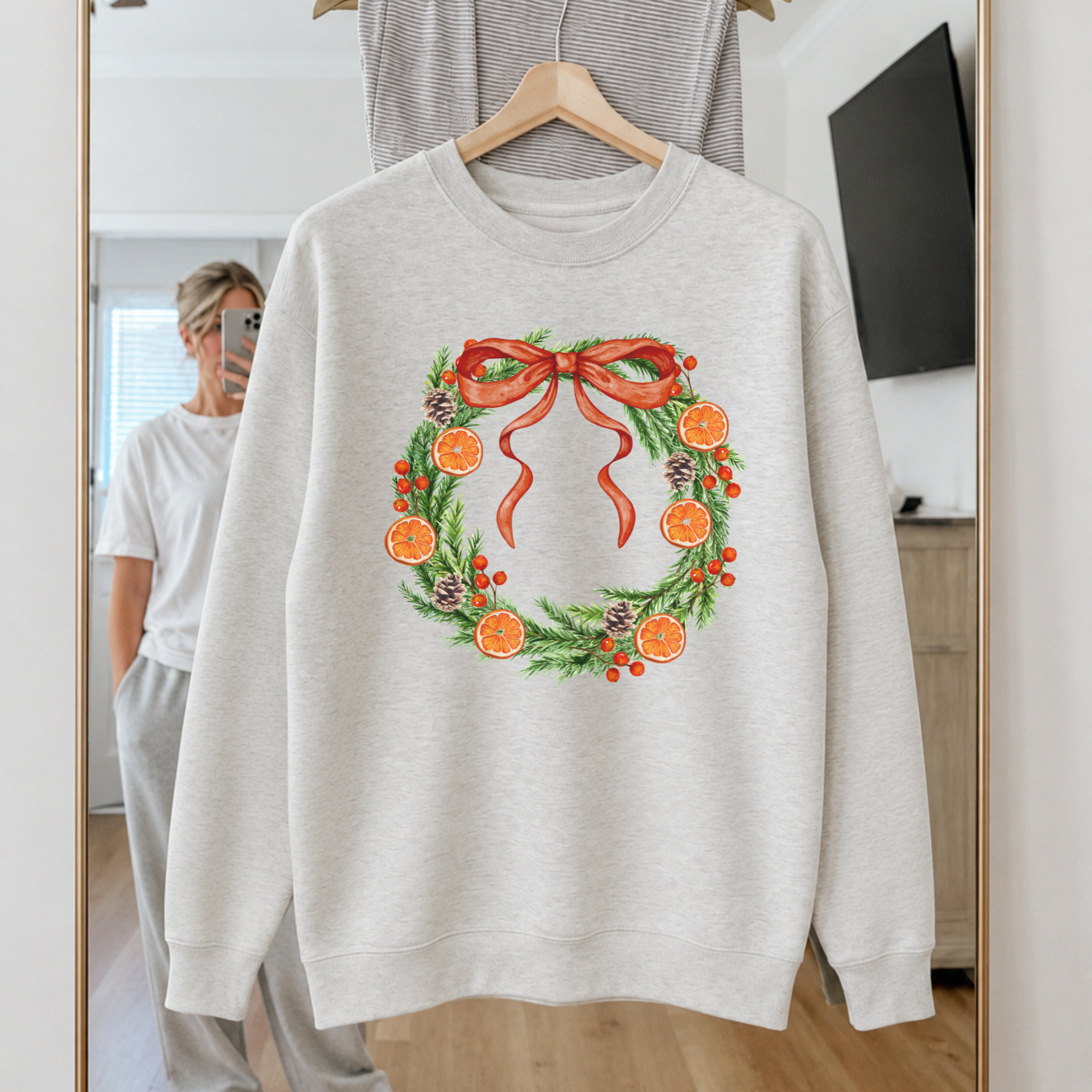 Orange Grove Christmas Wreath Premium Crewneck Sweatshirt