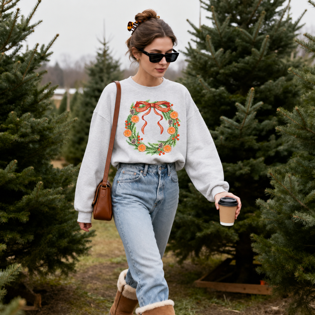 Orange Grove Christmas Wreath Premium Crewneck Sweatshirt