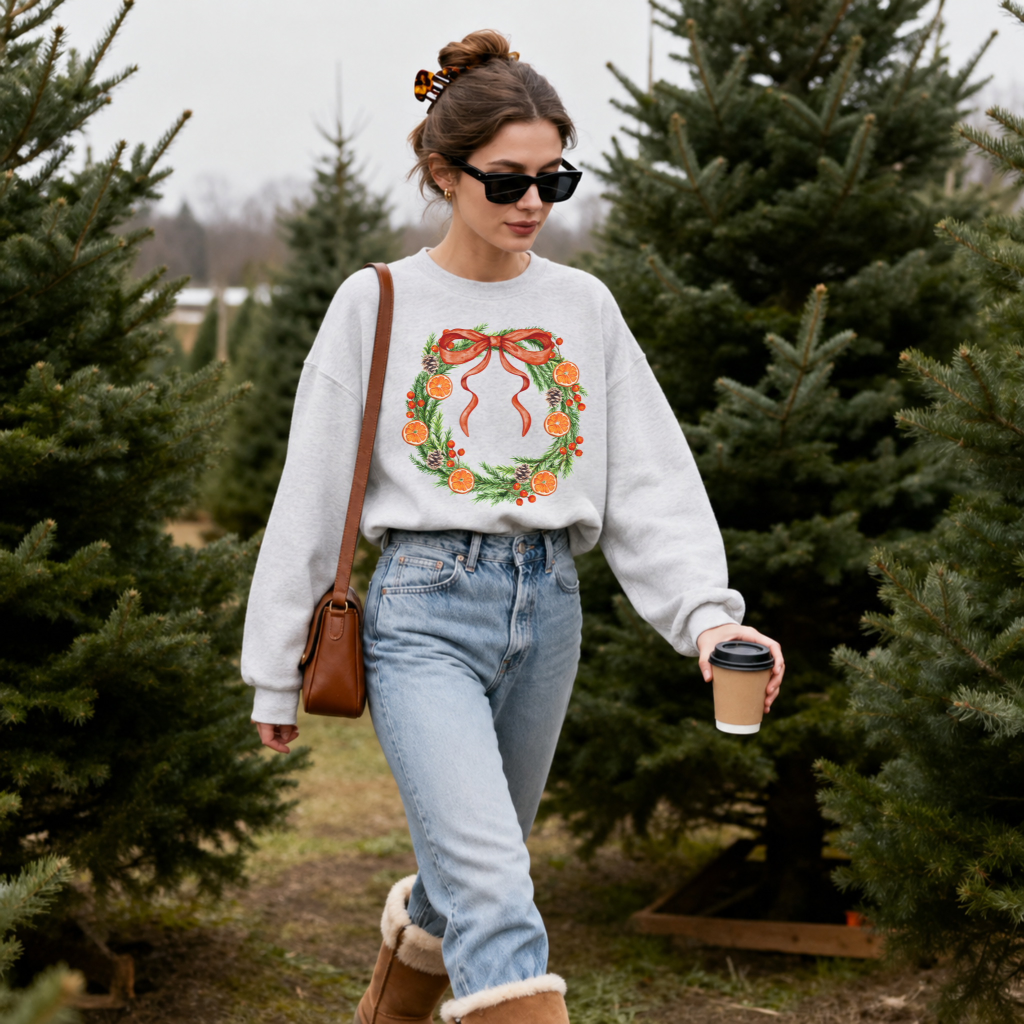 Orange Grove Christmas Wreath Premium Crewneck Sweatshirt