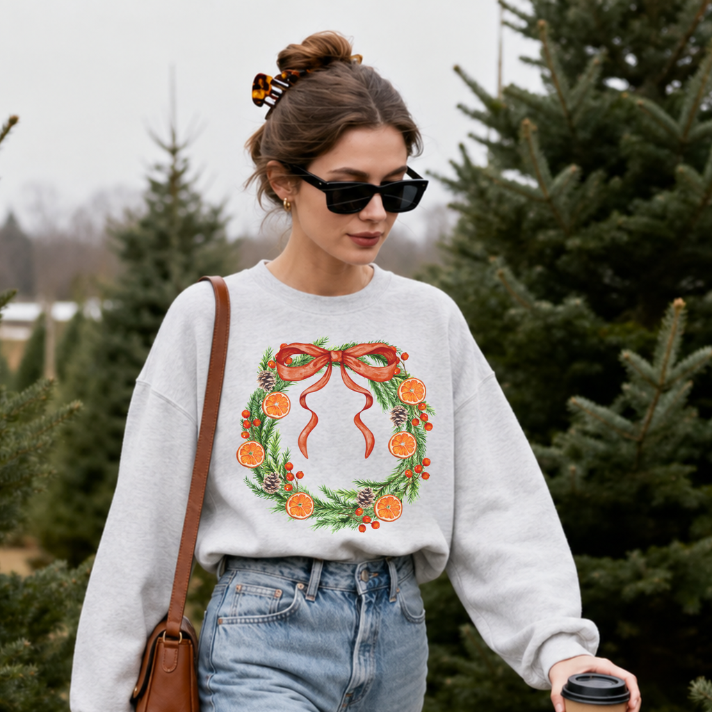 Orange Grove Christmas Wreath Premium Crewneck Sweatshirt