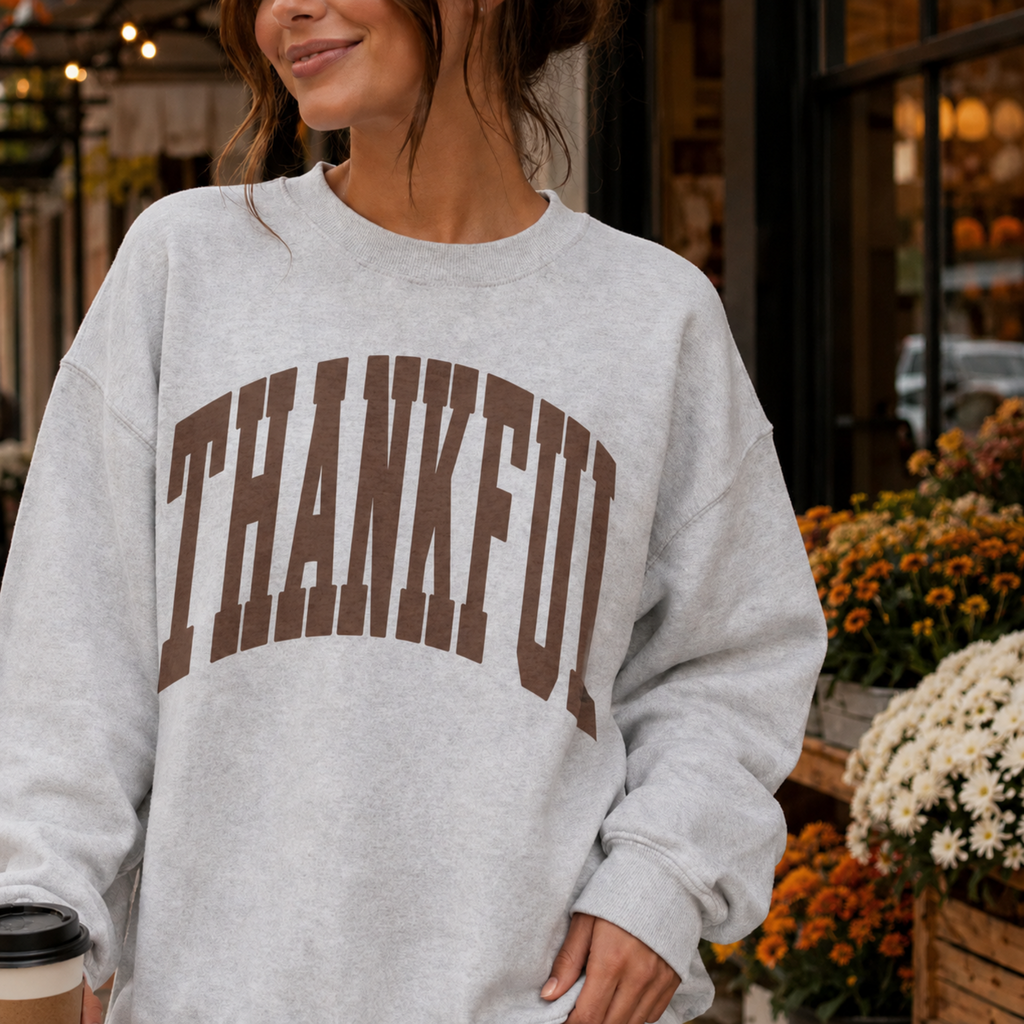 Thankful Graphic Sweatshirt | Neutral Fall Thanksgiving Crewneck