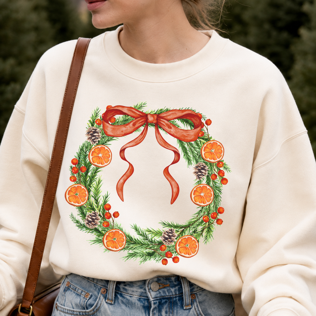 Orange Grove Christmas Wreath Premium Crewneck Sweatshirt