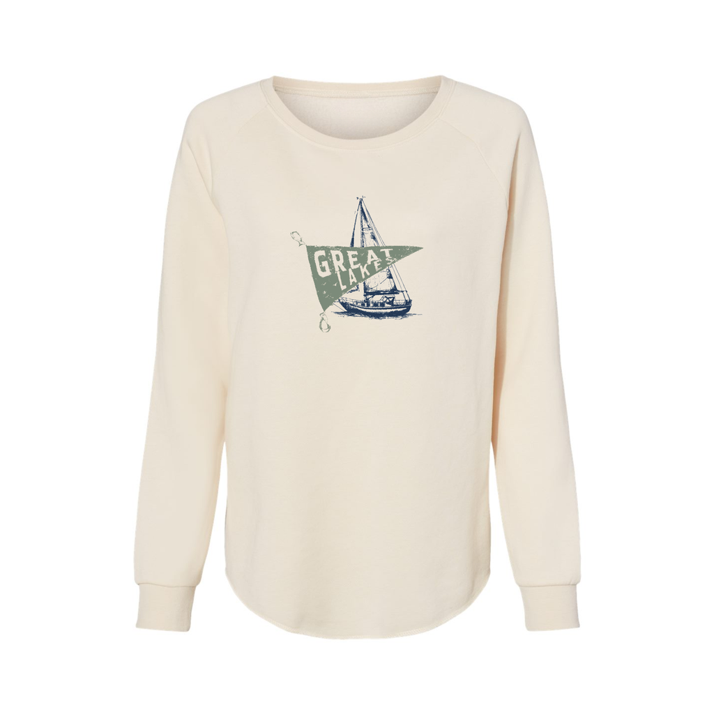 Great Lakes Sailboat Premium Crewneck Sweatshirt | Vintage Lake Life Graphic Pullover