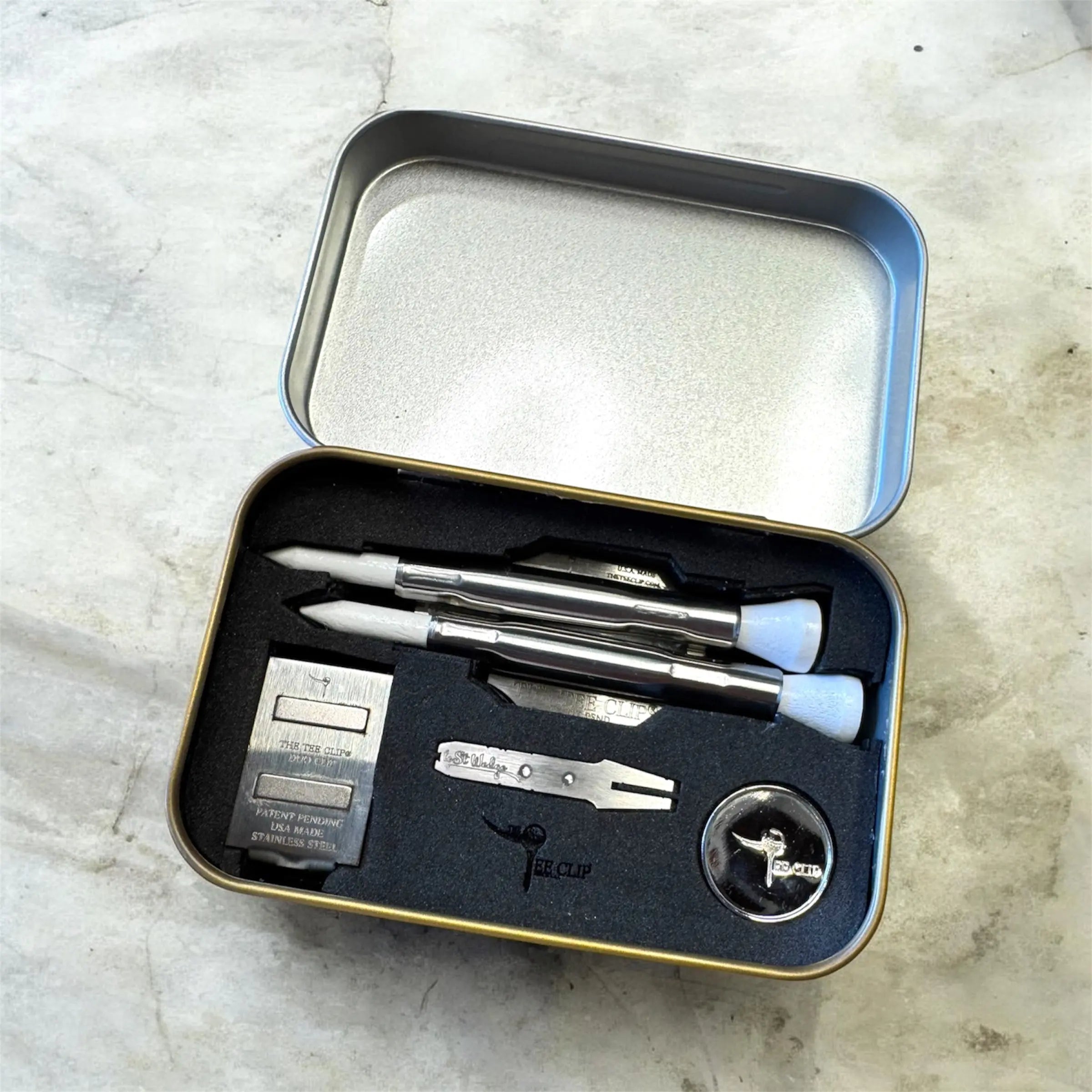 The Tee Clip® V.V (V.5) Premium Kit | 304 Stainless Steel Magnetic Golf Multi-Tool | Dual Tee Holder, Removable Divot Tool, Ball Marker | Duo Clip™ Dual Magnet Hat Clip | USA Made | Patent Pending