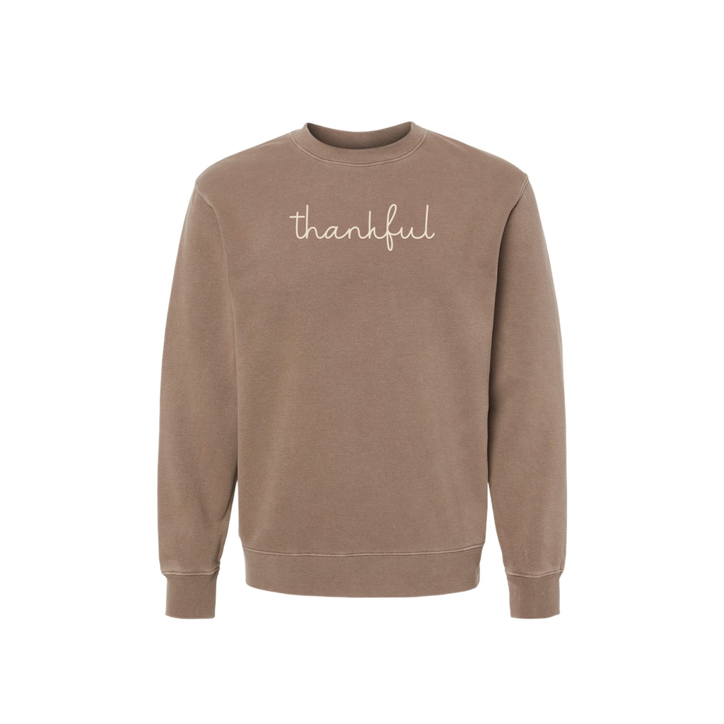 Thankful Script Pigment Dyed Crewneck Sweatshirt | Fall Thanksgiving Sweatshirt