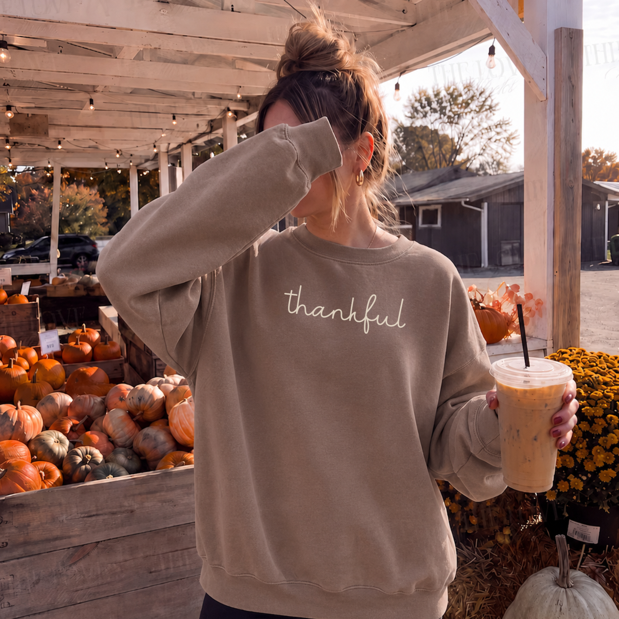 Thankful Script Pigment Dyed Crewneck Sweatshirt | Fall Thanksgiving Sweatshirt
