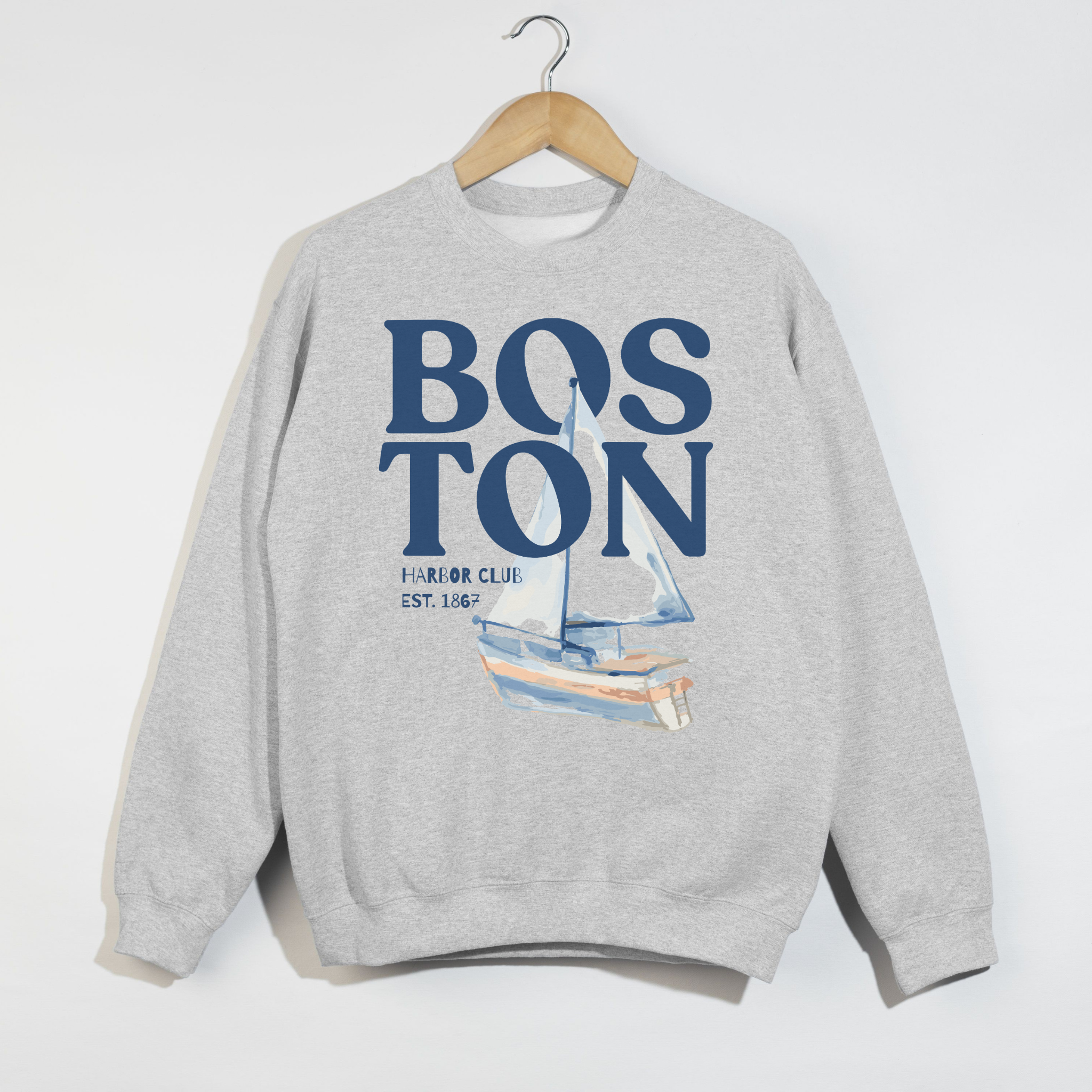 Boston Harbor Club Coastal Sailboat Sweatshirt | Vintage Nautical Graphic Crewneck