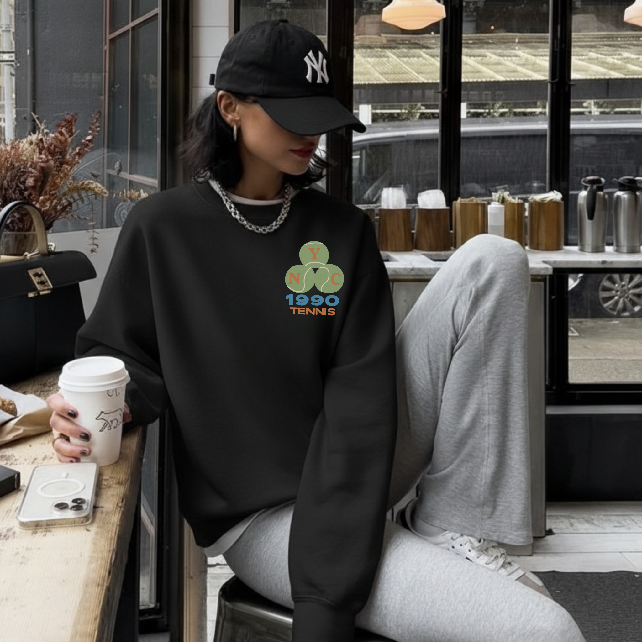 NYC 1990 Tennis Crewneck Sweatshirt – Vintage Sport Graphic Pullover