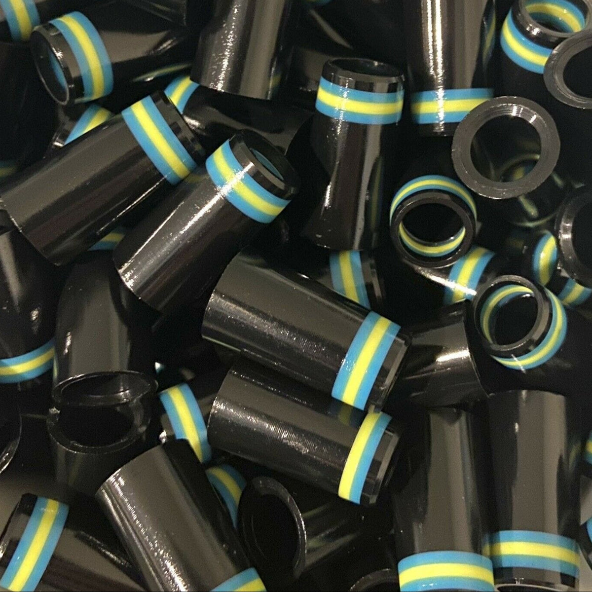 Premium Quality Iron Ferrules Black w/ Baby Blue & Yellow Rings 1”