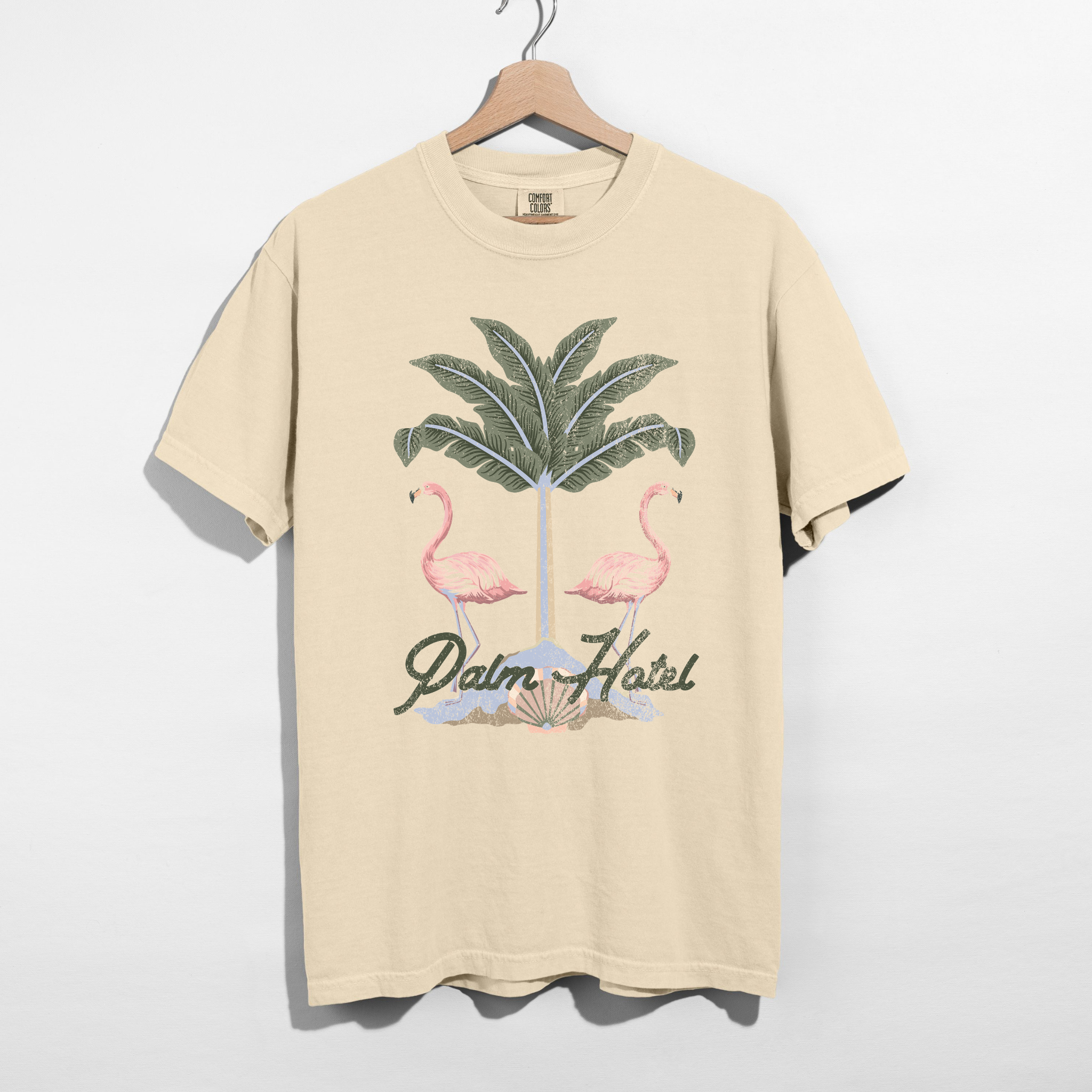 Palm Oasis Flamingo Graphic Tee | Beach Vacation Aesthetic Tee | Summer Resort Style |