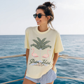 Palm Oasis Flamingo Graphic Tee | Beach Vacation Aesthetic Tee | Summer Resort Style |
