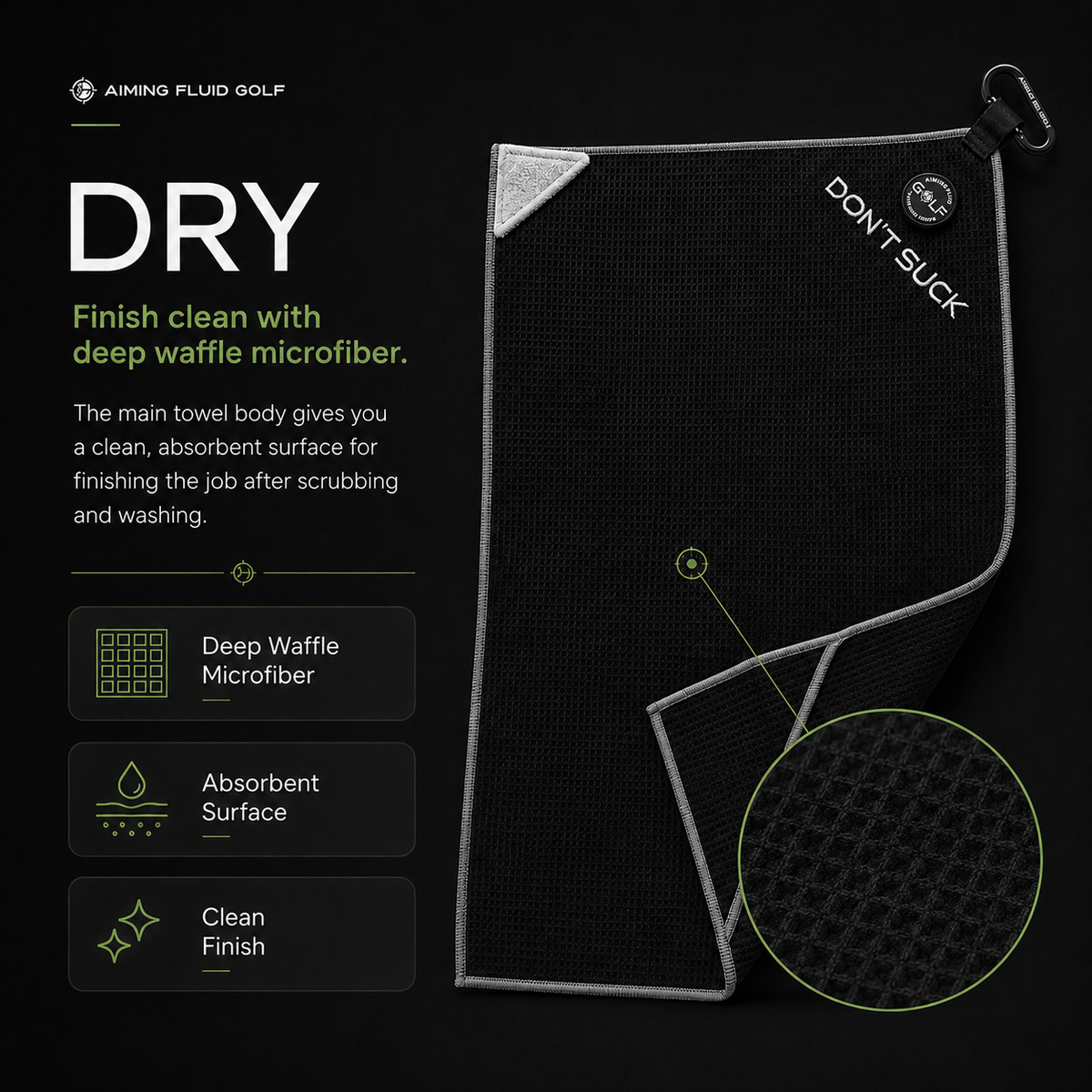 Don't Suck Magna-Anchor™ Stubby Magnetic Golf Towel - Black / Grey