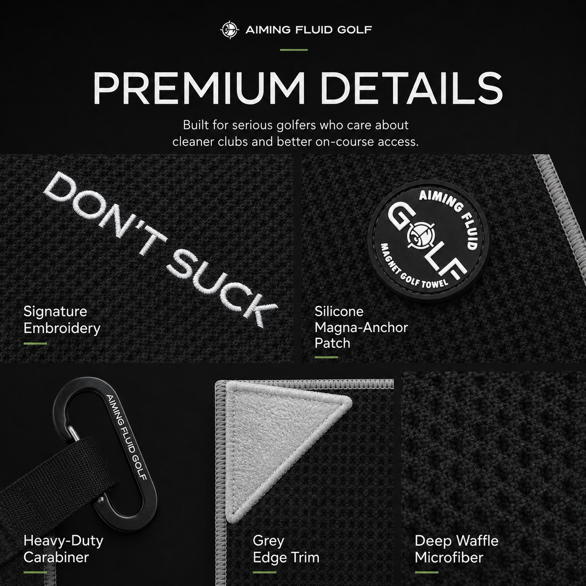 Don't Suck Magna-Anchor™ Stubby Magnetic Golf Towel - Black / Grey