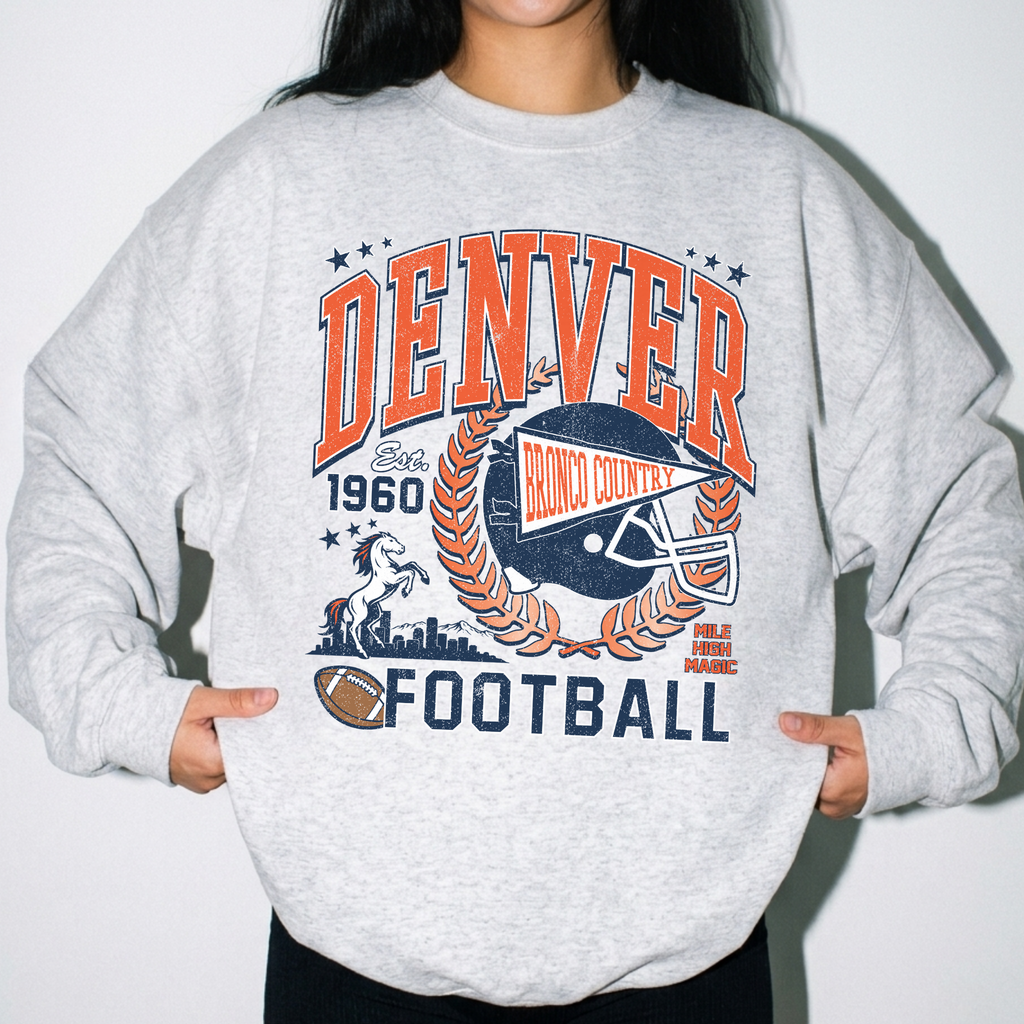 Denver Football Vintage Graphic Crewneck Sweatshirt | Retro Game Day Sweatshirt