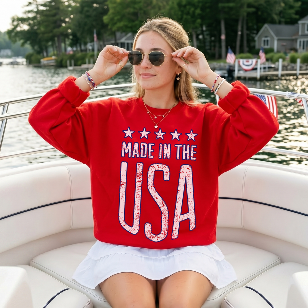 Made in the USA Sweatshirt – Patriotic Graphic Crewneck, Vintage USA Pullove