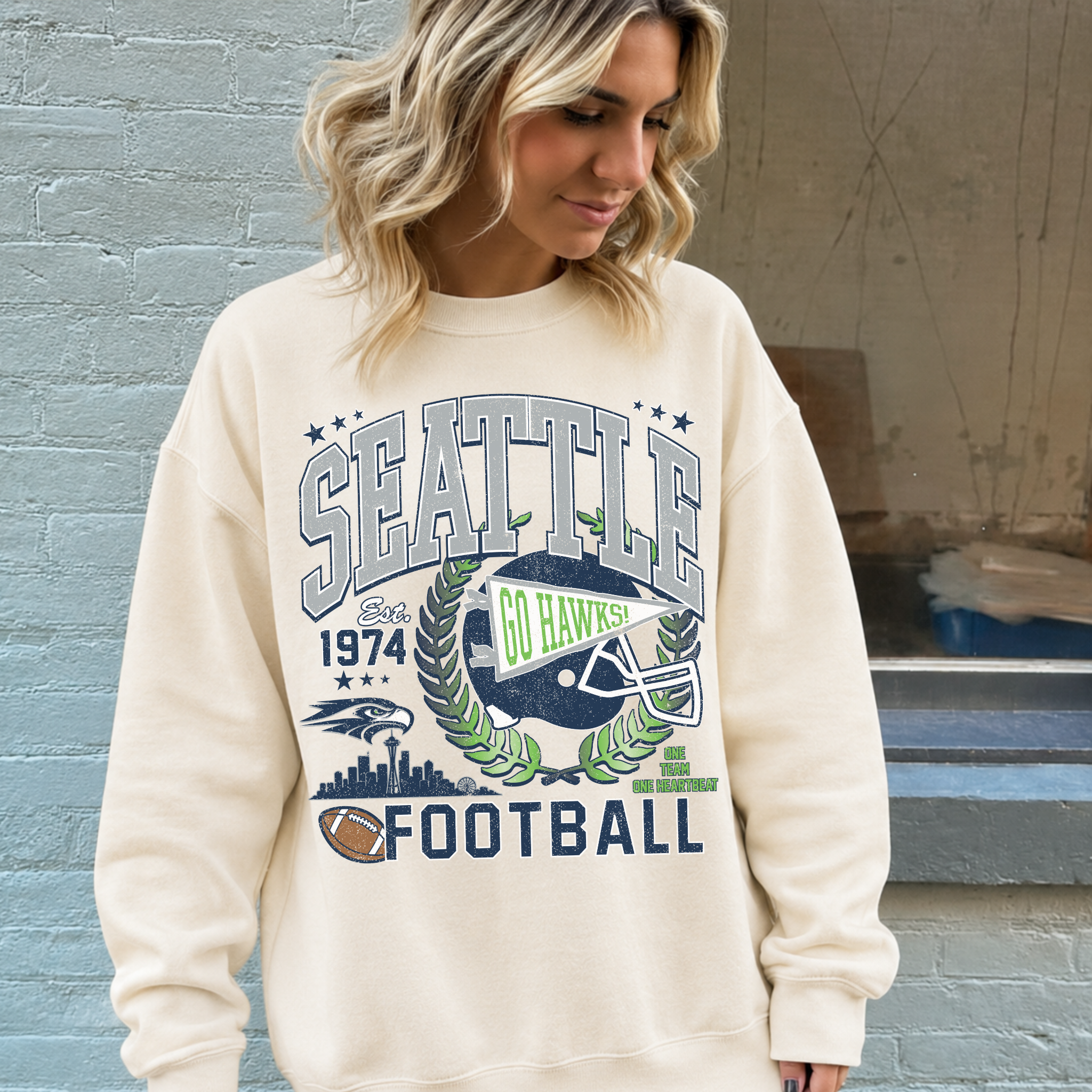 Seattle Football Vintage Graphic Crewneck Sweatshirt | Retro Game Day Sweatshirt