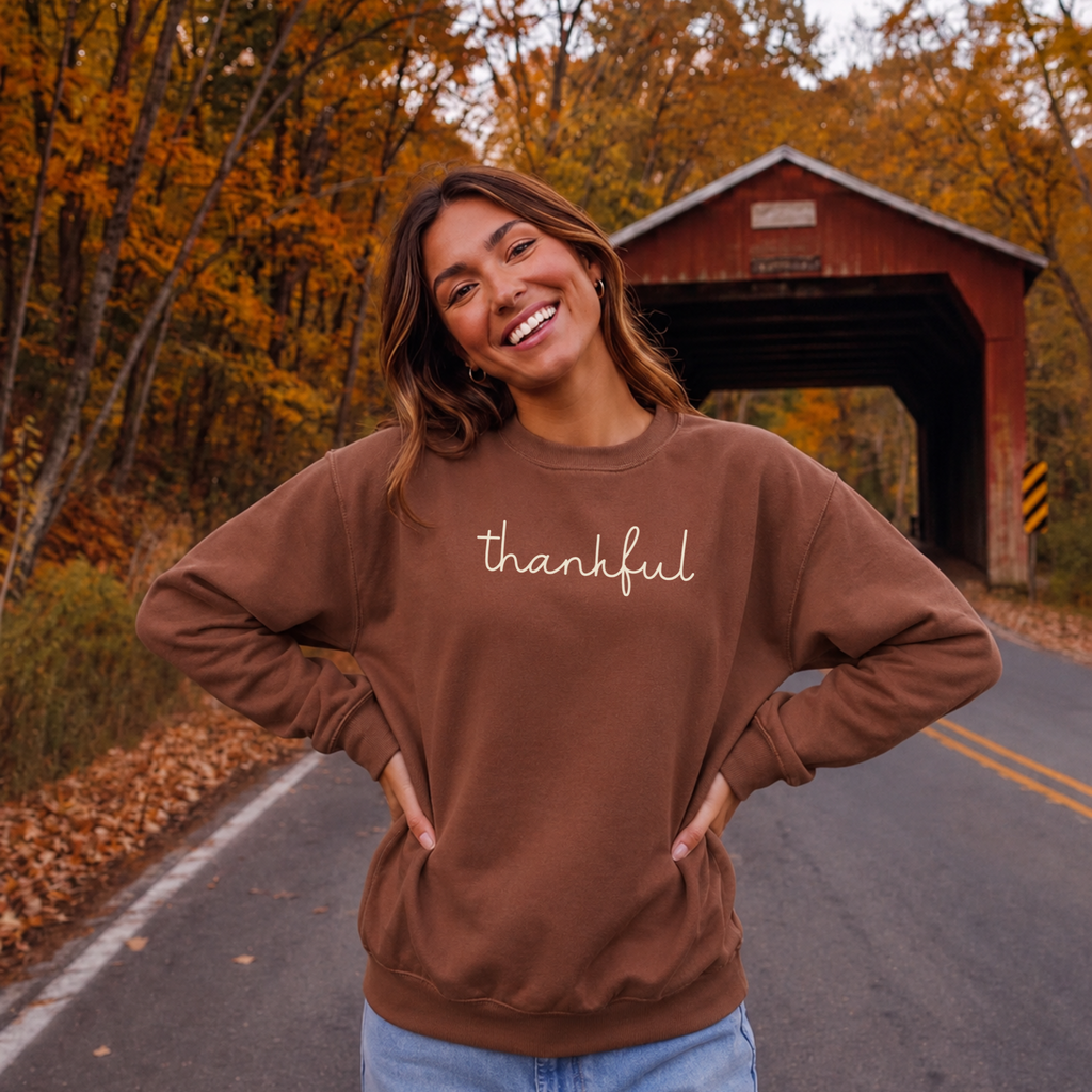 Thankful Script Crewneck Sweatshirt | Cozy Fall Thanksgiving Sweatshirt