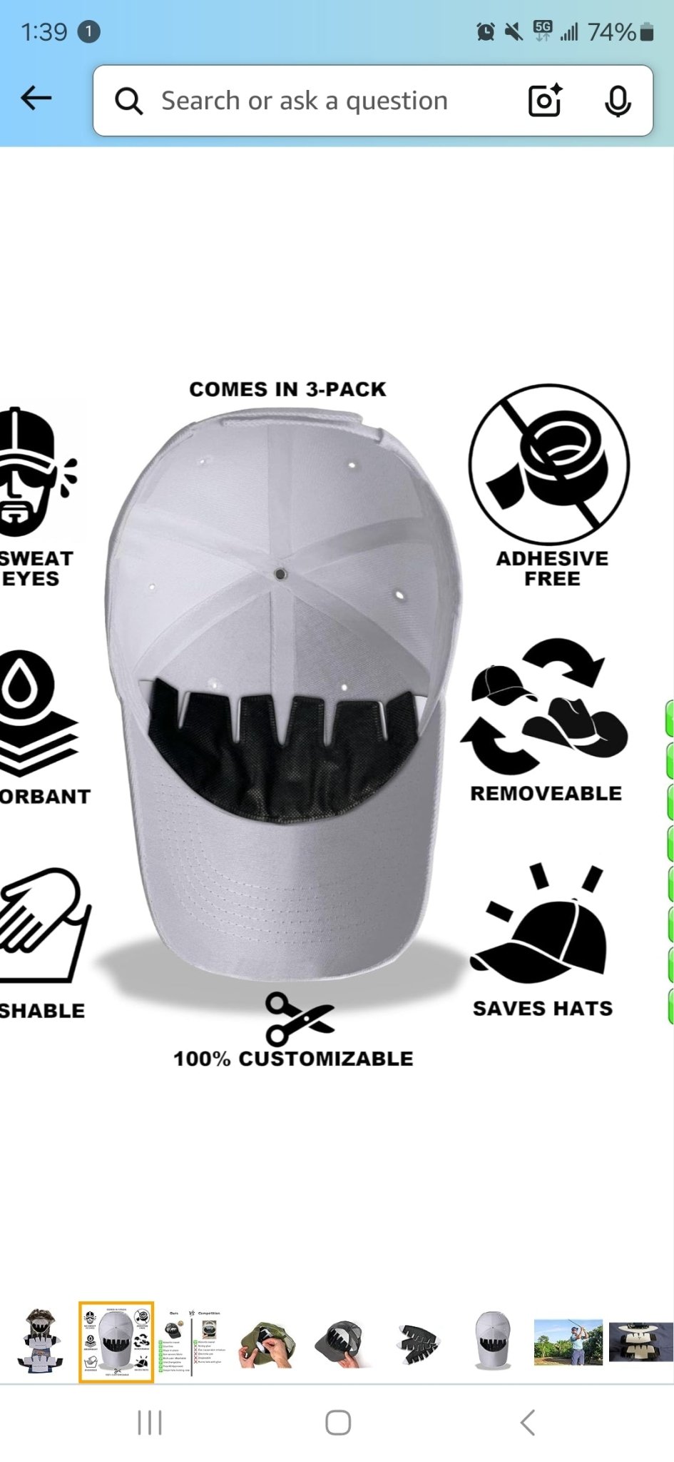 Shape and Swelter Hat Sweat Liner 3 pack