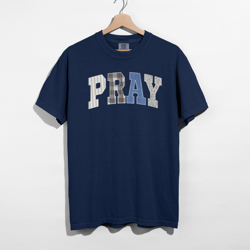 PRAY Faux Patchwork Graphic Tee – Vintage Faith Shirt