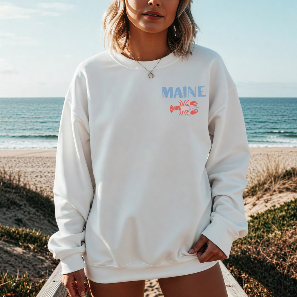 Maine Lobster Seafood Club Crewneck Sweatshirt – Coastal New England Lobster Graphic Pullover