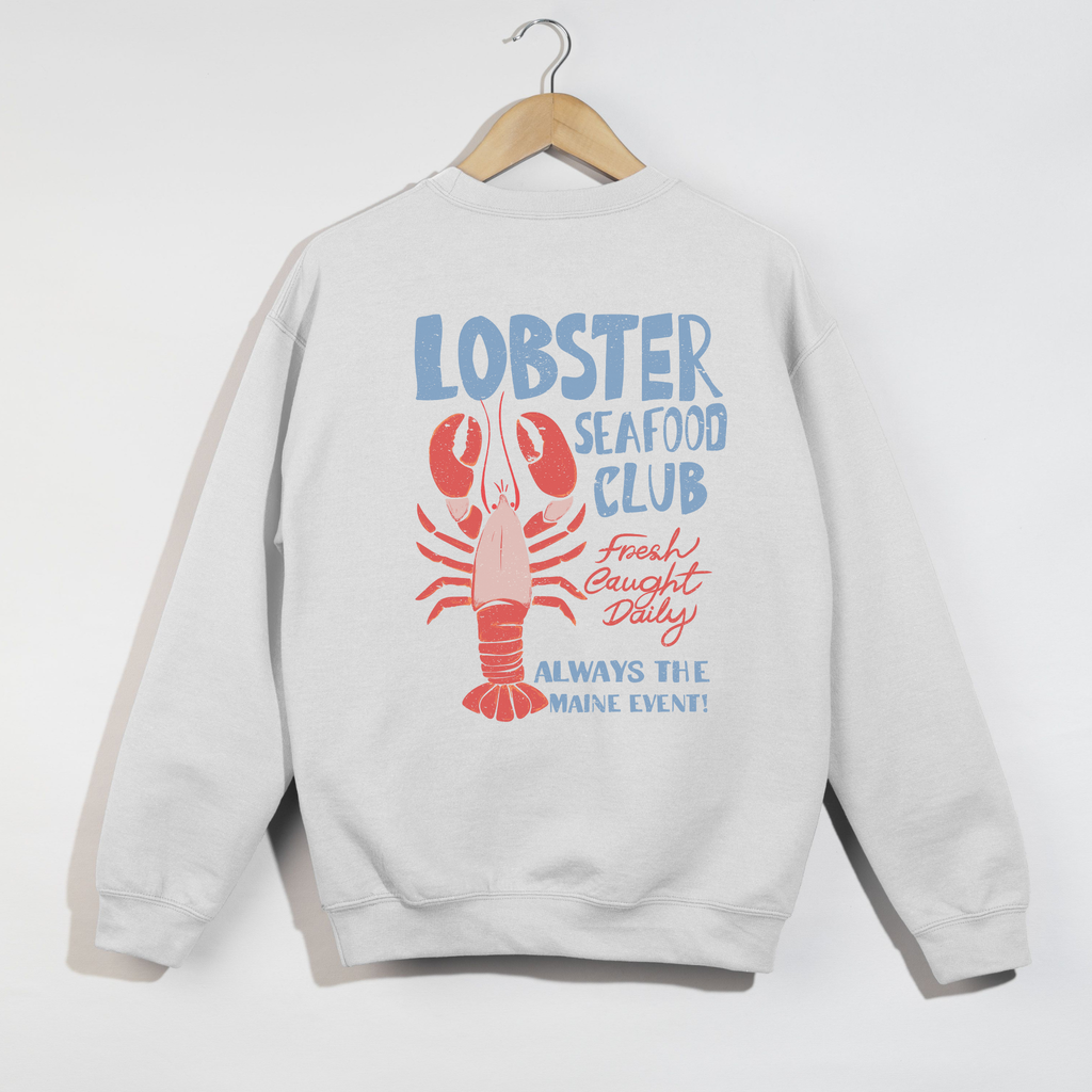 Maine Lobster Seafood Club Crewneck Sweatshirt – Coastal New England Lobster Graphic Pullover