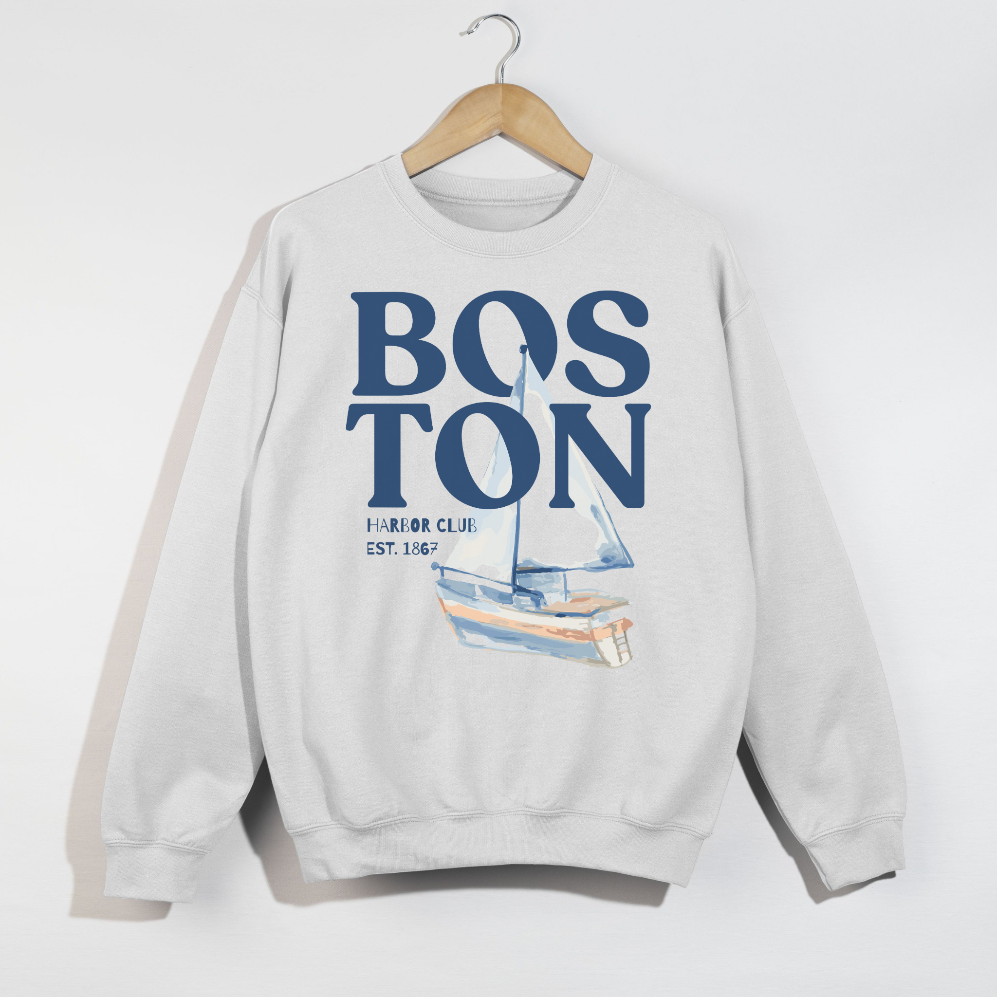 Boston Harbor Club Coastal Sailboat Sweatshirt | Vintage Nautical Graphic Crewneck