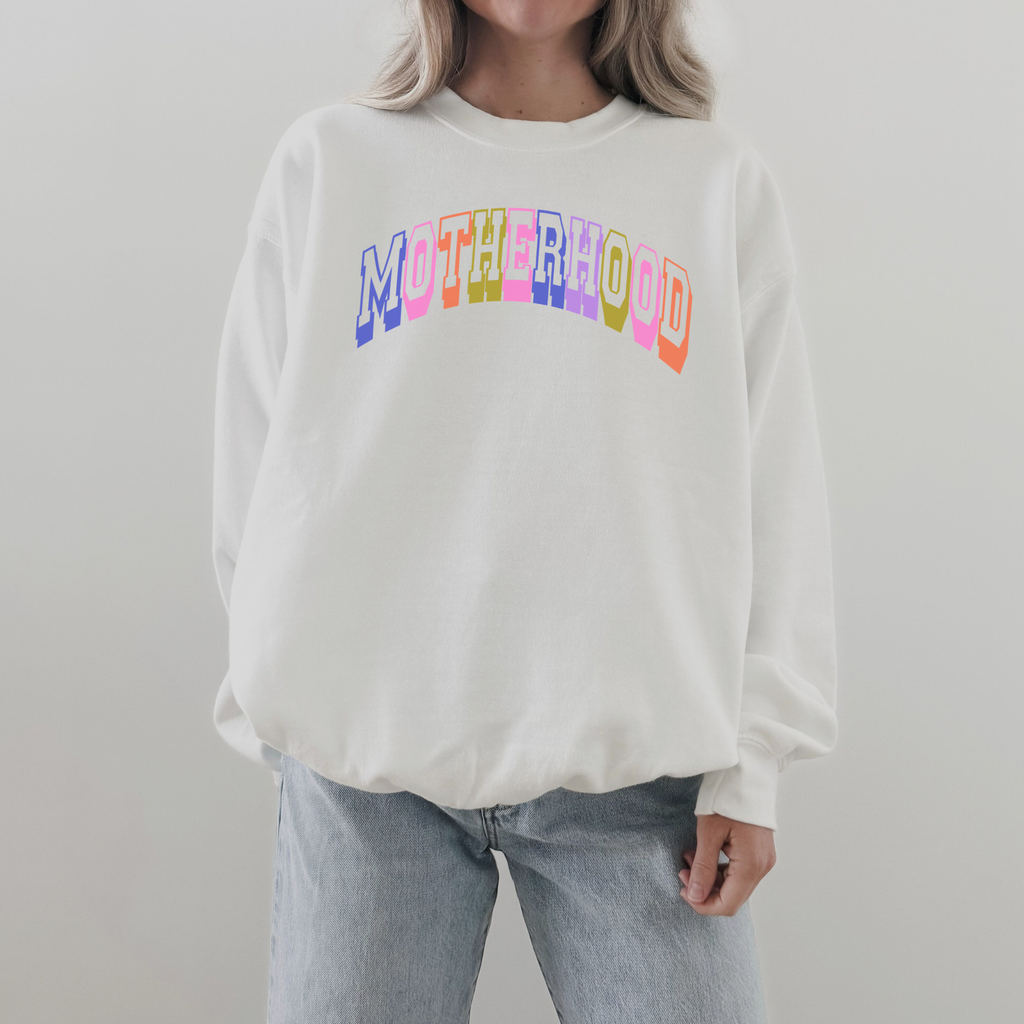 Retro Motherhood Sweatshirt | Colorful Collegiate Mom Crewneck