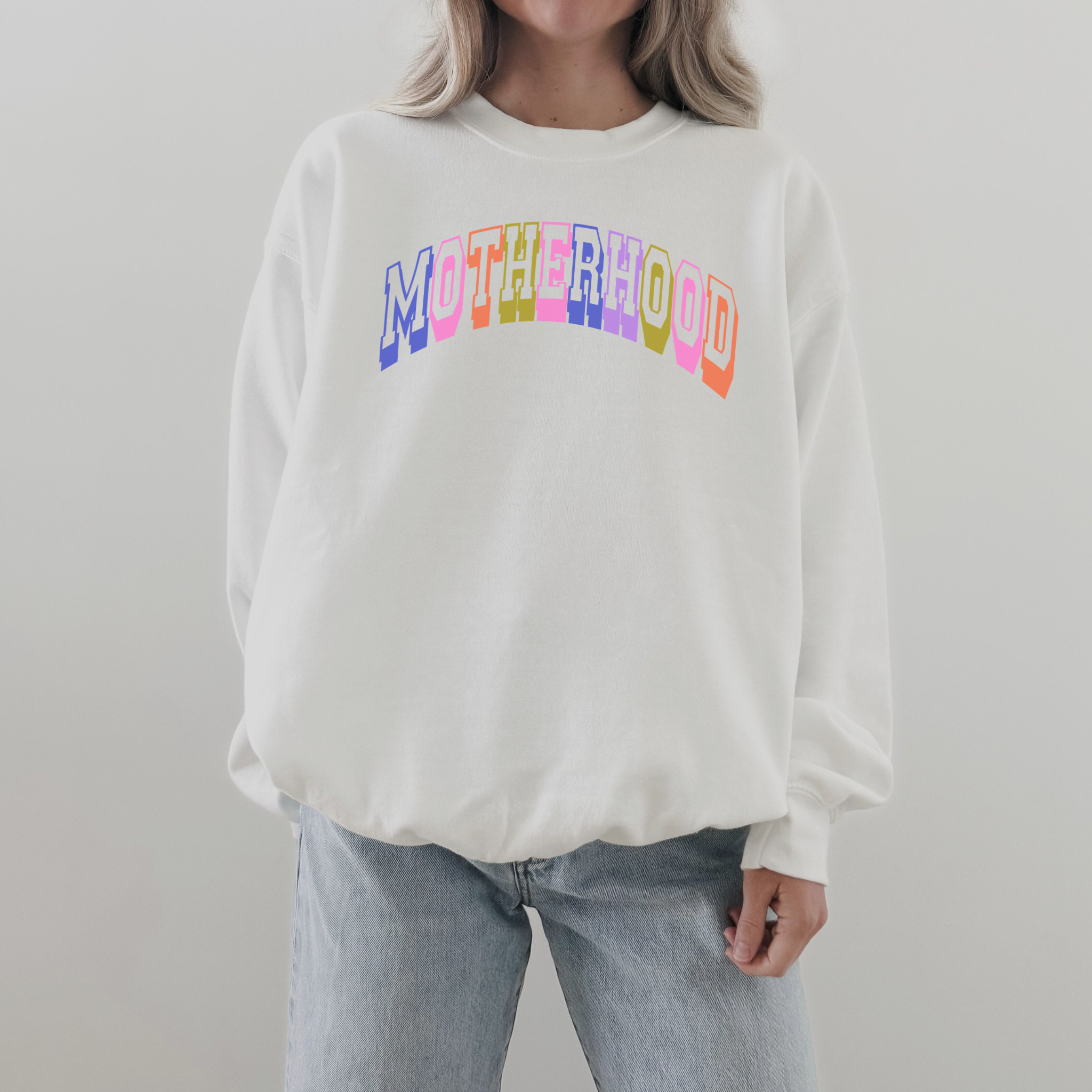 Retro Motherhood Sweatshirt | Colorful Collegiate Mom Crewneck